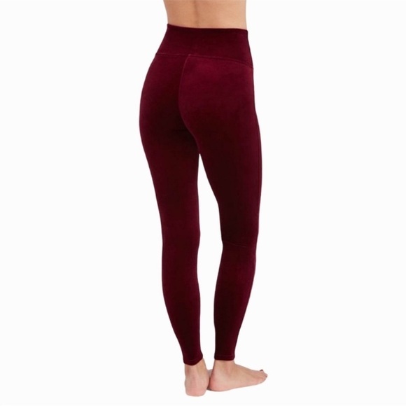 Spanx Velvet Burgundy Leggings 1X High Rise Slimming Chic Preppy Fall Winter - Picture 4 of 11